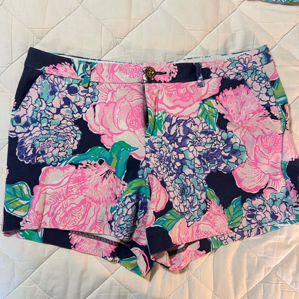 Lilly Pulitzer Pink and Blue Bermuda Shorts Vibrant Floral Print